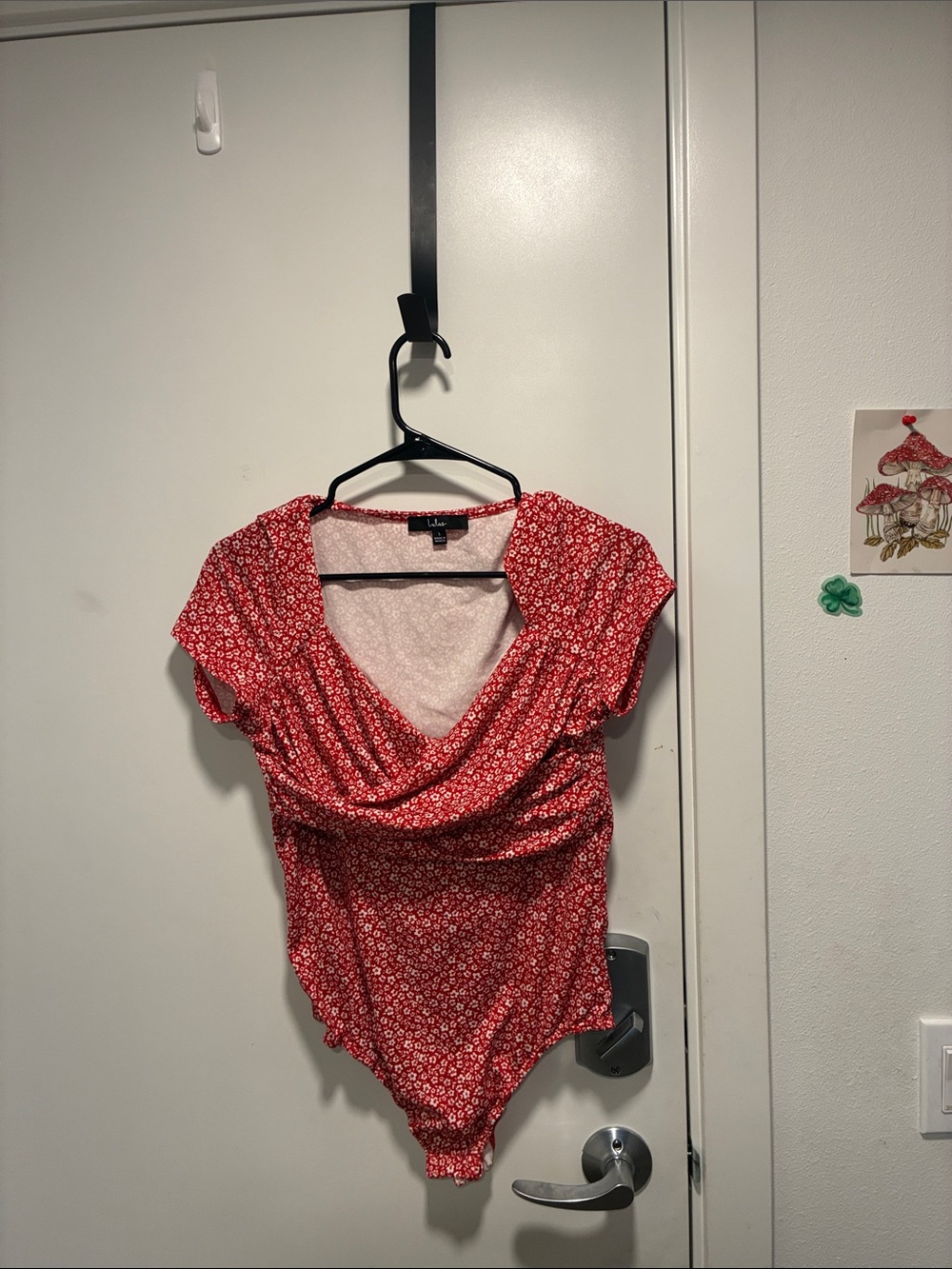 La Hearts Red Floral Draped V-Neck Bodysuit